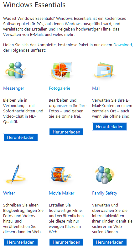 Windows Essentials 2012 für Windows 8 und Windows 7